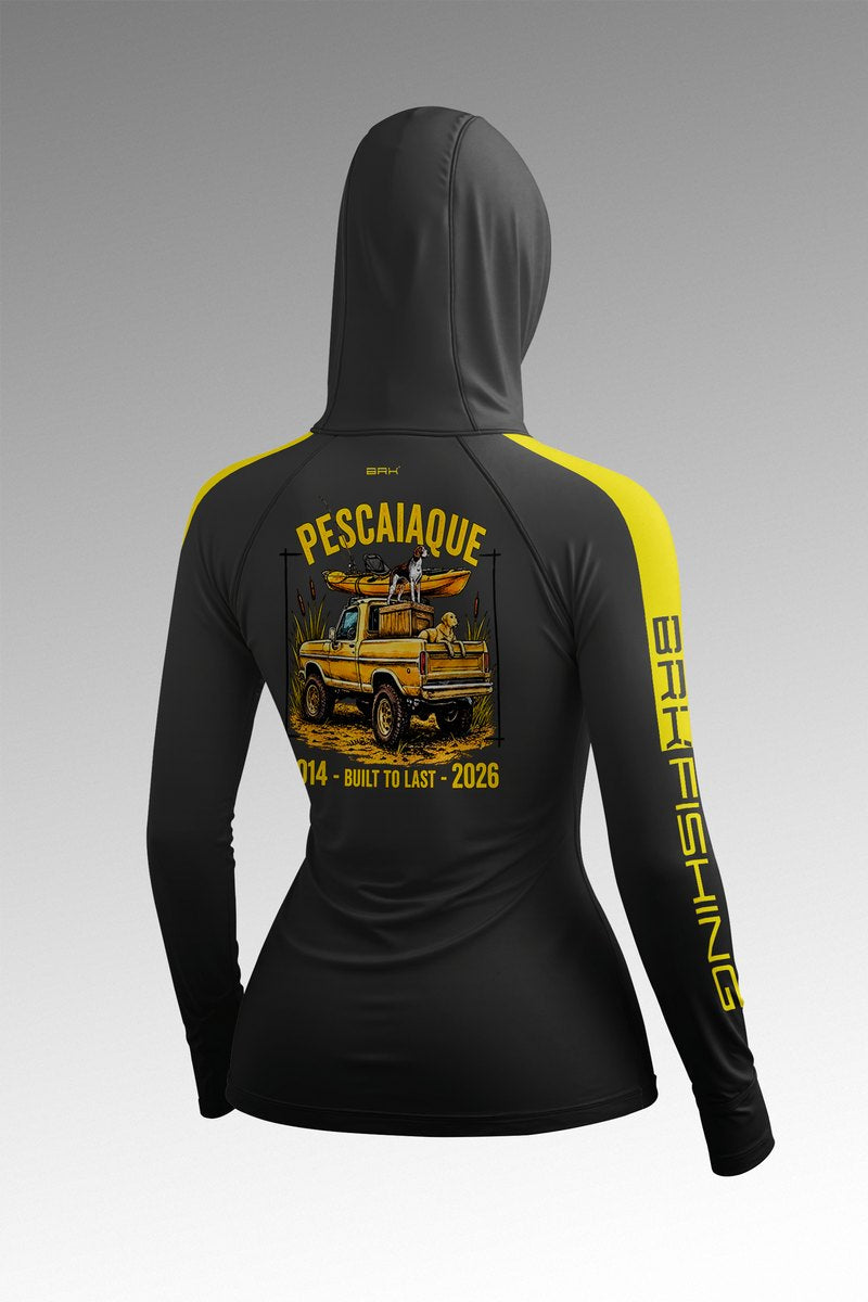 Camisa FusionX Feminina Brk Barkeiro Chumbo e Detalhes em Amarelo com Proteção UV50+