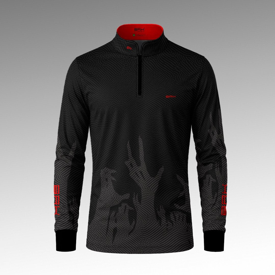 Camisa de Pesca Brk Fishing Fish Or Die Black And Blood com Proteção UV50+