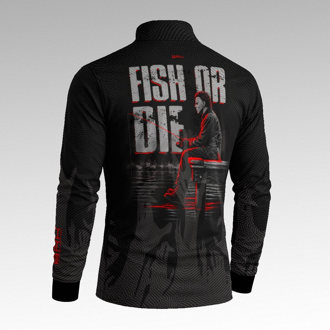 Camisa de Pesca Brk Fishing Fish Or Die Black And Blood com Proteção UV50+