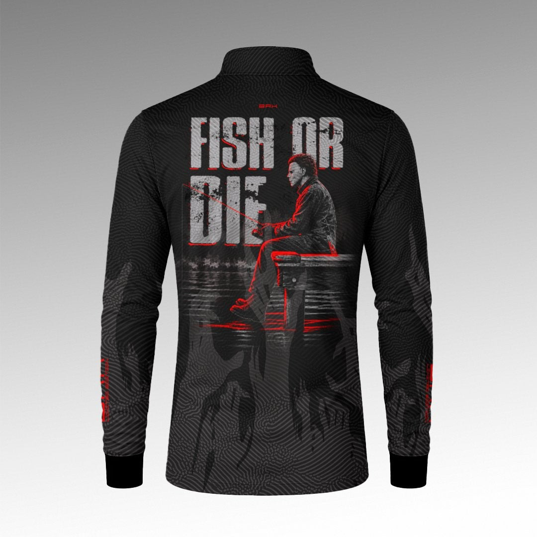 Camisa de Pesca Brk Fishing Fish Or Die Black And Blood com Proteção UV50+