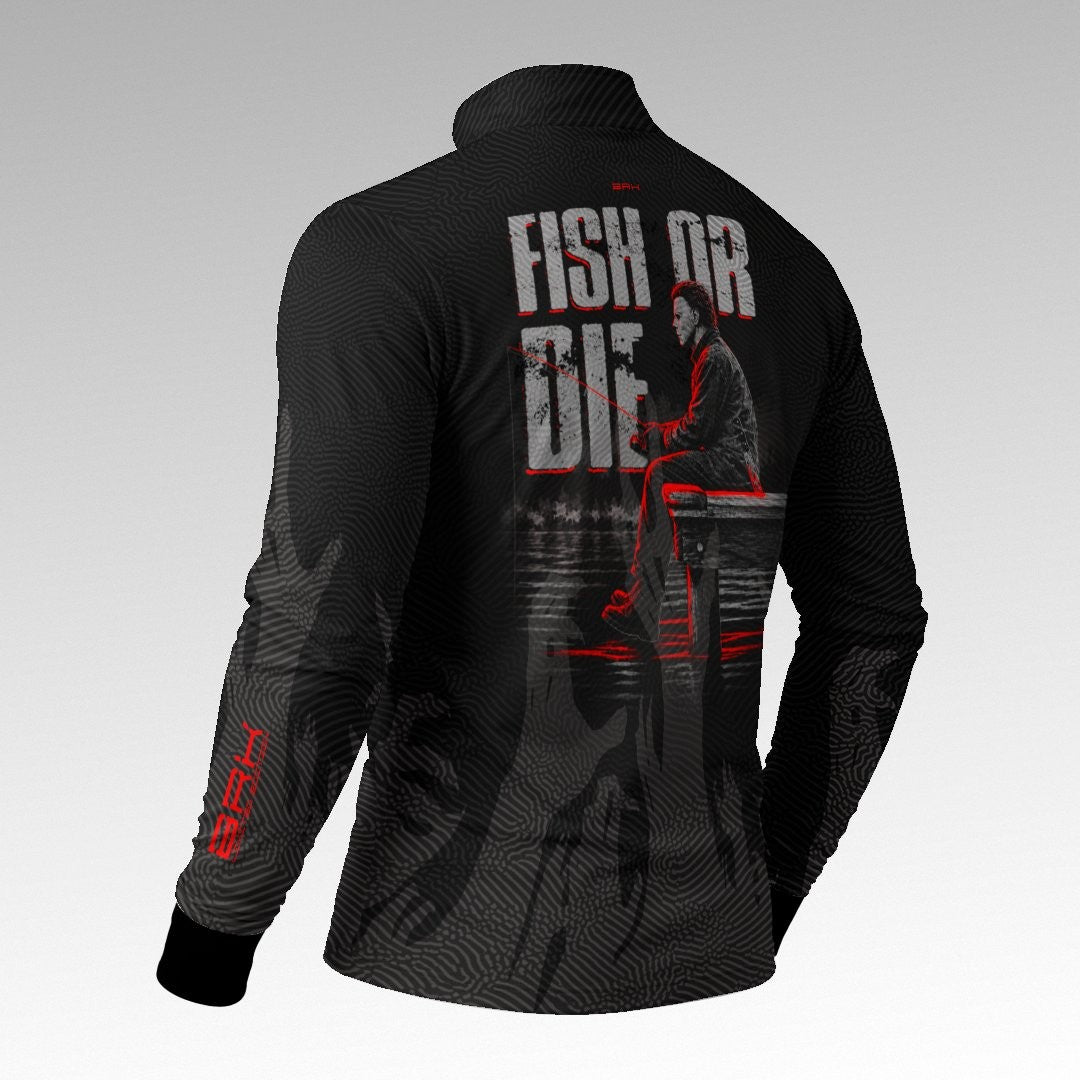 Camisa de Pesca Brk Fishing Fish Or Die Black And Blood com Proteção UV50+