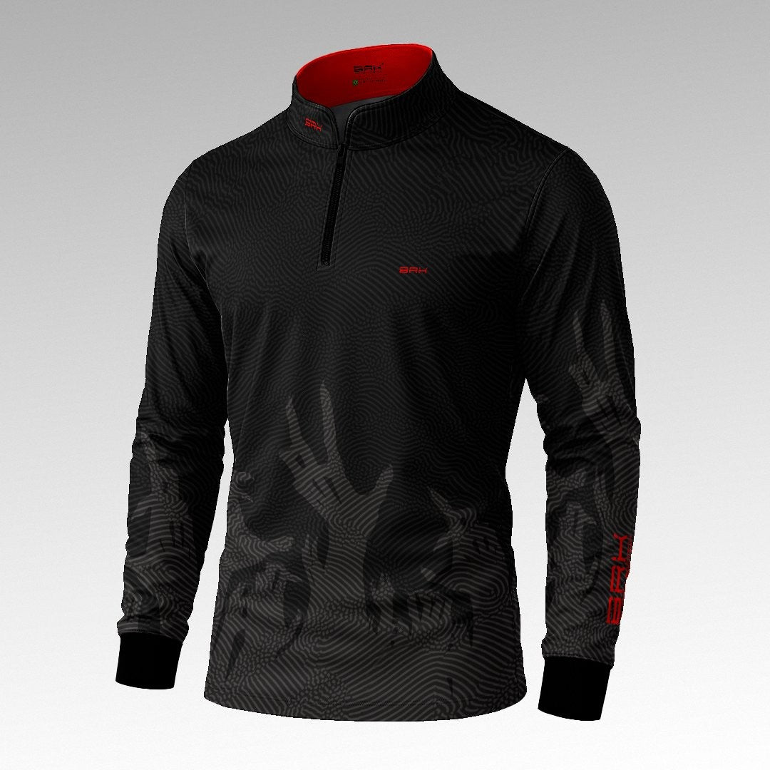 Camisa de Pesca Brk Fishing Fish Or Die Black And Blood com Proteção UV50+