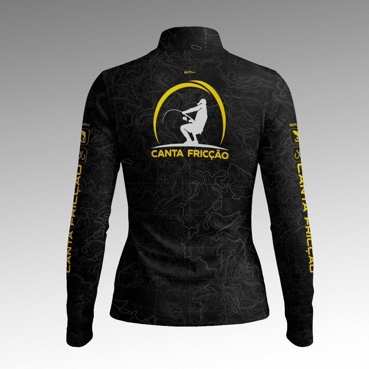 Camisa ArmorX Brk Feminina Marcos Mendes Canta Fricção Preta Topográfica com UV50+