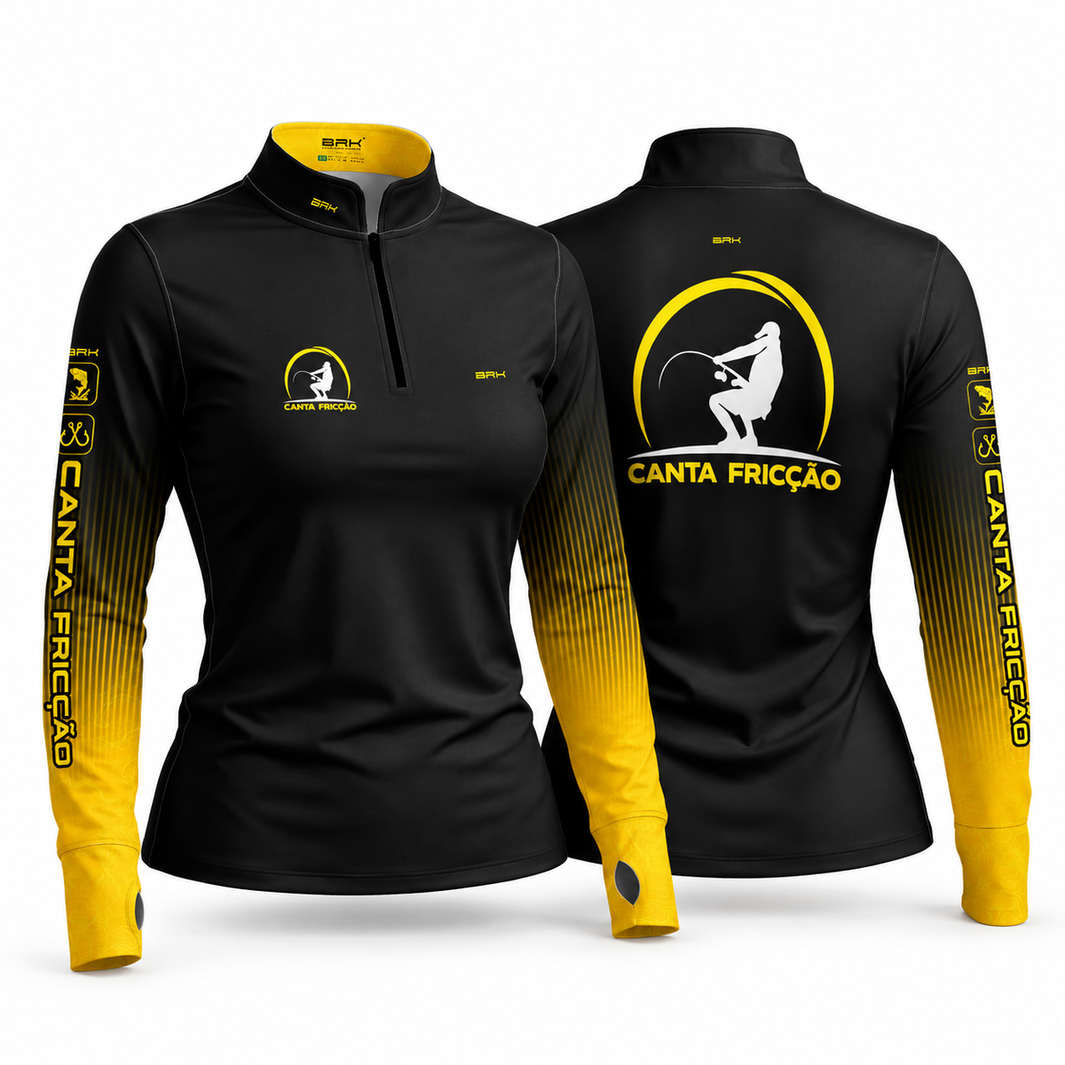 Camisa ArmorX Brk Feminina Marcos Mendes Canta Fricção Preta e Amarela Degradê com Proteção UV50+
