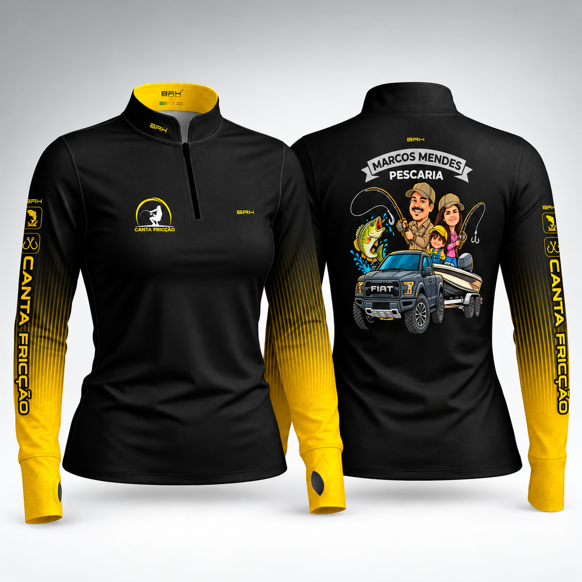 Camisa ArmorX Brk Feminina Marcos Mendes Preta e Amarela Degradê com Proteção UV50+