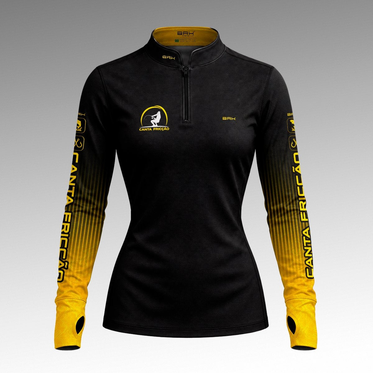 Camisa ArmorX Brk Feminina Marcos Mendes Preta e Amarela Degradê com Proteção UV50+