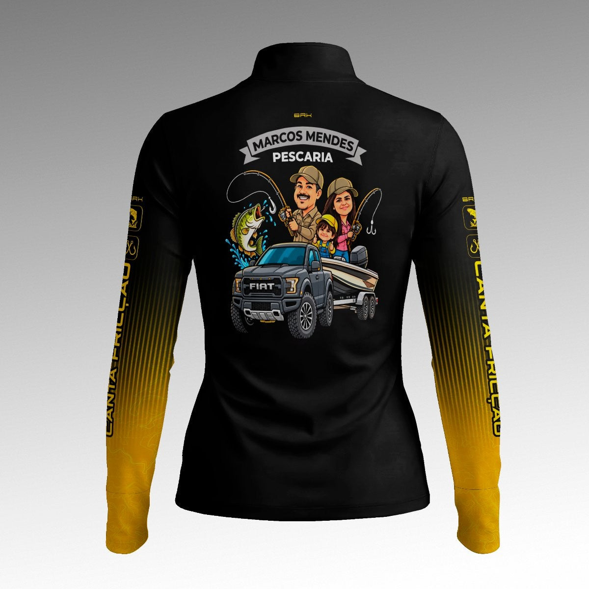 Camisa ArmorX Brk Feminina Marcos Mendes Preta e Amarela Degradê com Proteção UV50+