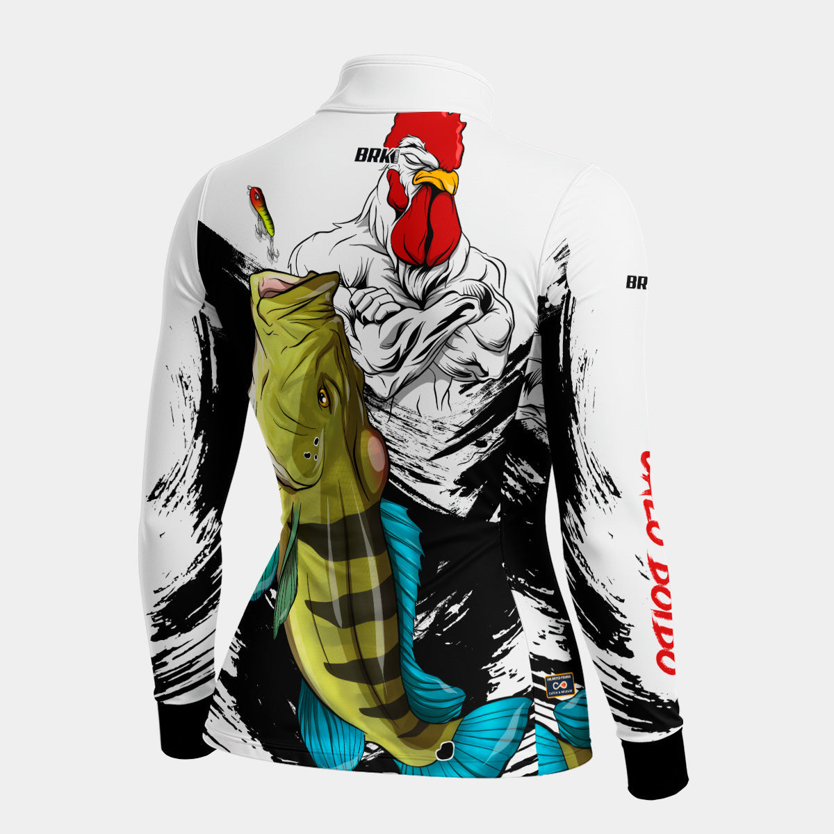 Camisa de Pesca Feminina Brk Galo Doido Bicampeão Tucunaré Azul com UV50+