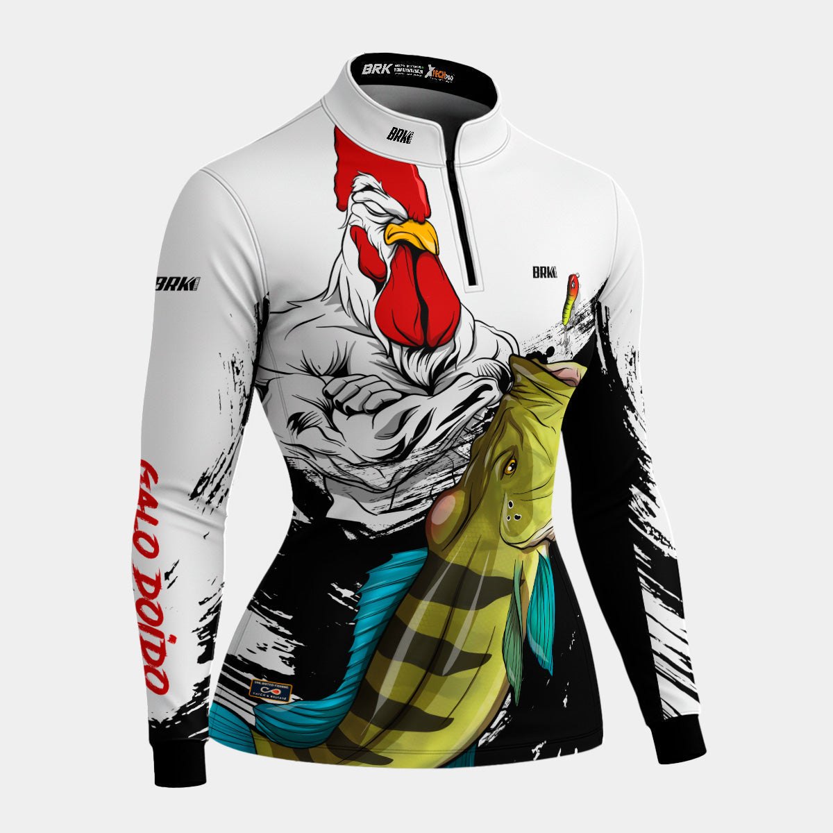 Camisa de Pesca Feminina Brk Galo Doido Bicampeão Tucunaré Azul com UV50+