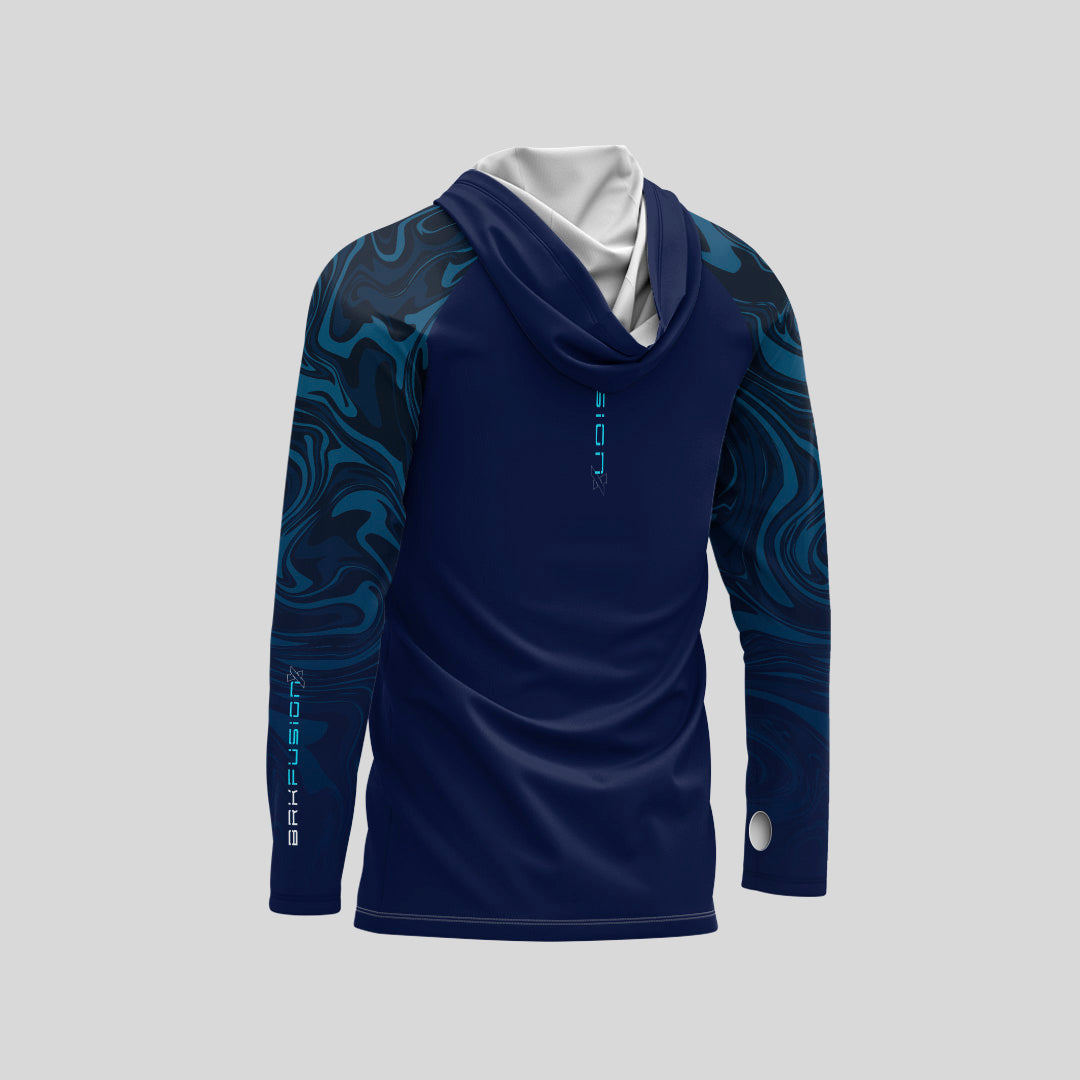 Camisa Fusionx Brk Camo Distorcoes Azul com Capuz e com Proteção Uv50+ - Tamanho: M