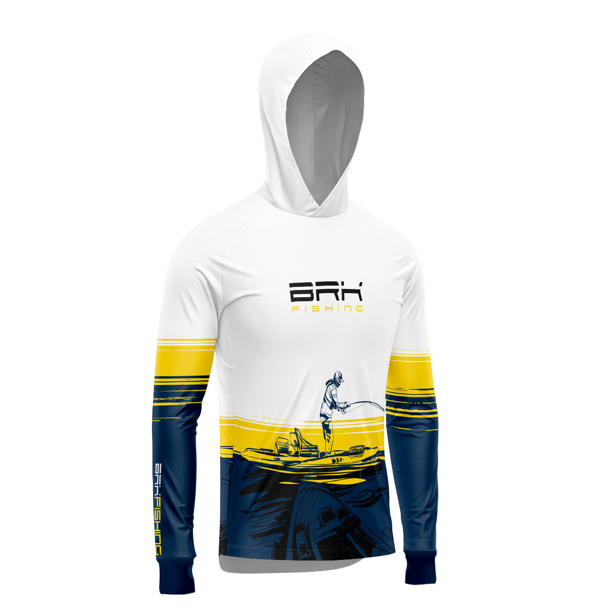 Camisa de Pesca com Capuz Brk Amarela e Azul Kayak Fishing com Proteção Uv50+ - Tamanho: M
