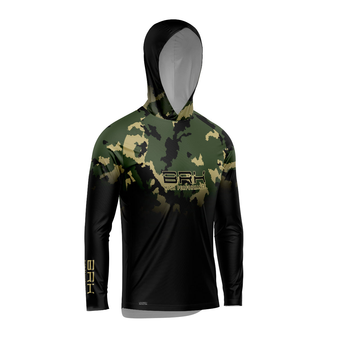 Camisa de Pesca com Capuz Brk Camuflado Verde com Proteção Uv50+ - Tamanho: GG