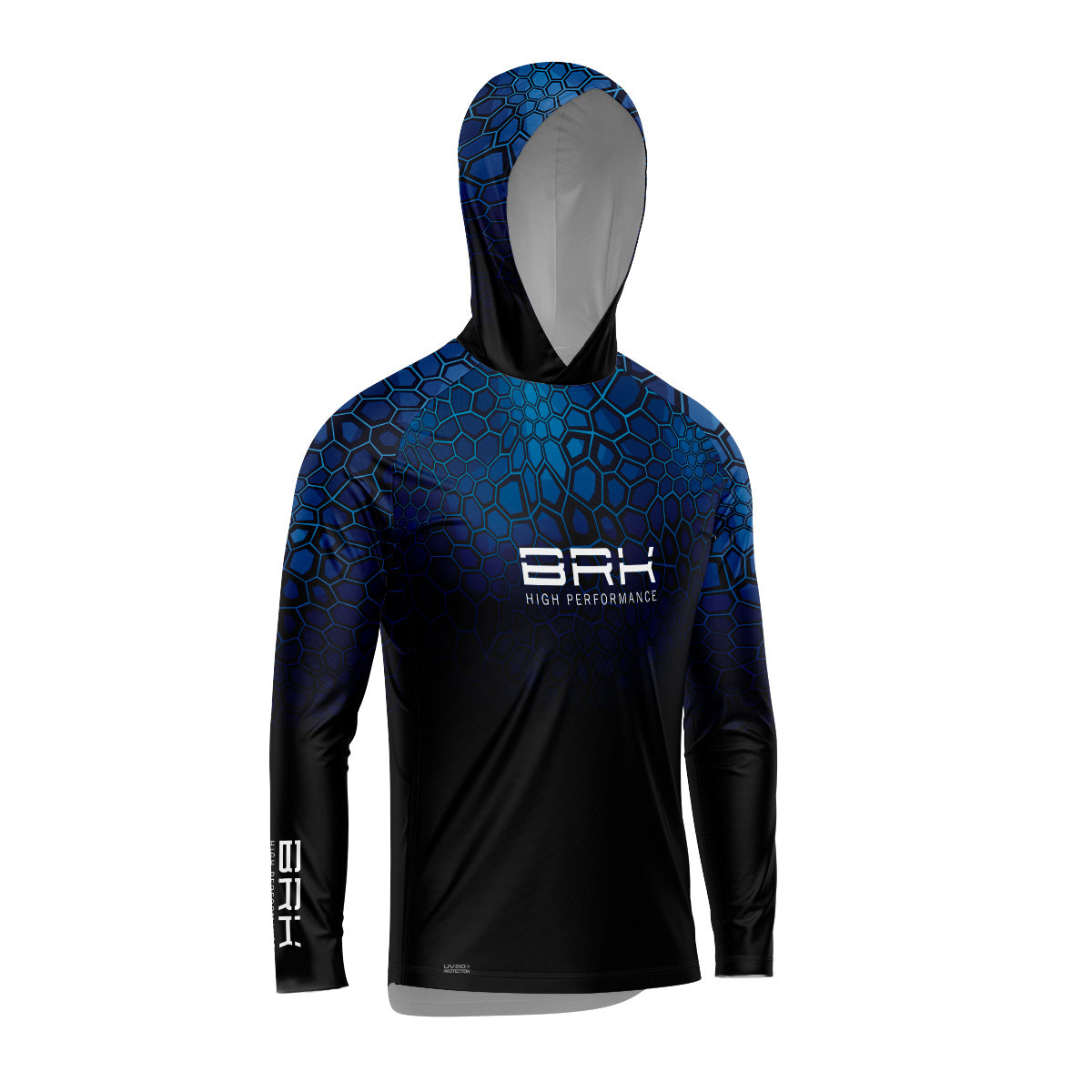 Camisa de Pesca com Capuz Brk Criptek Azul Escamas com Proteção Uv50+ - Tamanho: G