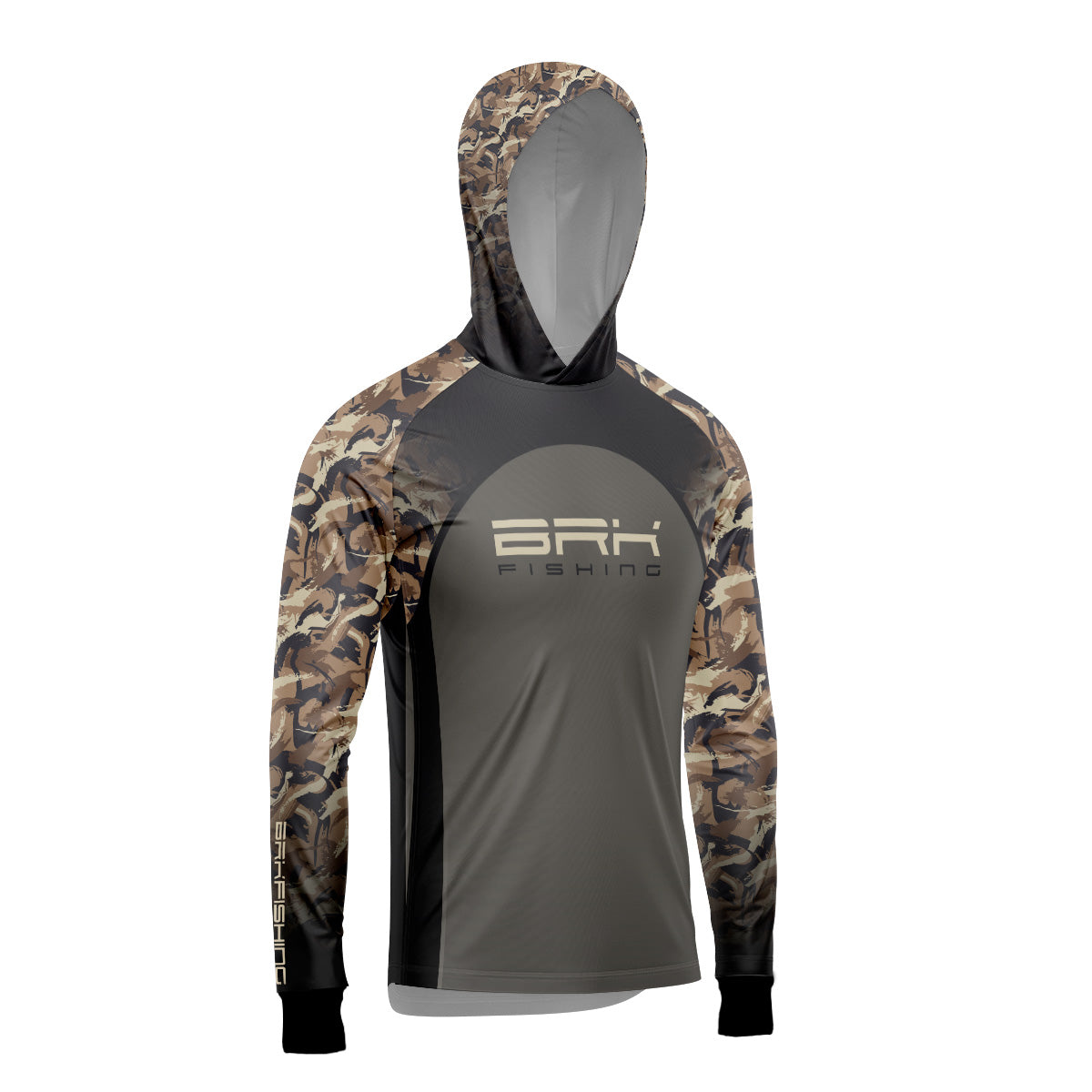 Camisa de Pesca com Capuz Brk Cinza e Real Tree Camuflado com Proteção Uv50+ - Tamanho: M