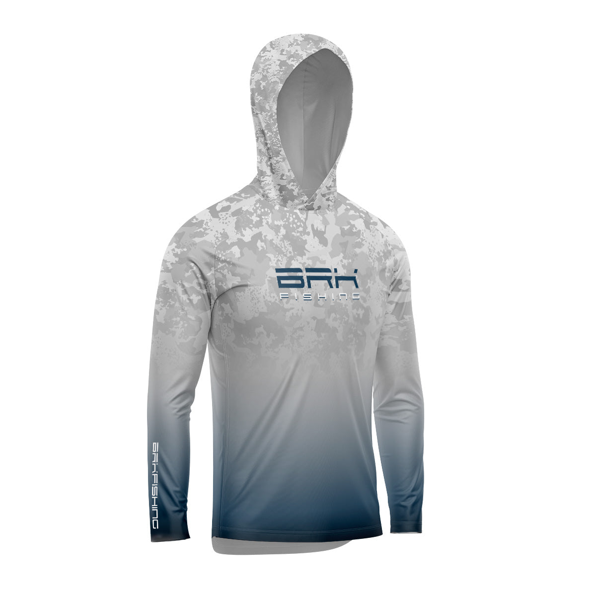 Camisa de Pesca com Capuz Brk Branco Camuflado e Azul com Proteção Uv50+ - Tamanho: G2