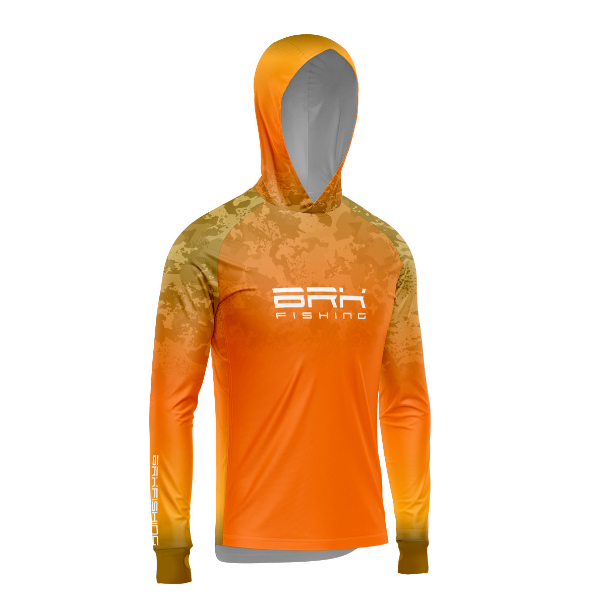 Camisa de Pesca com Capuz Brk Laranja Camuflado com Proteção Uv50+ - Tamanho: G