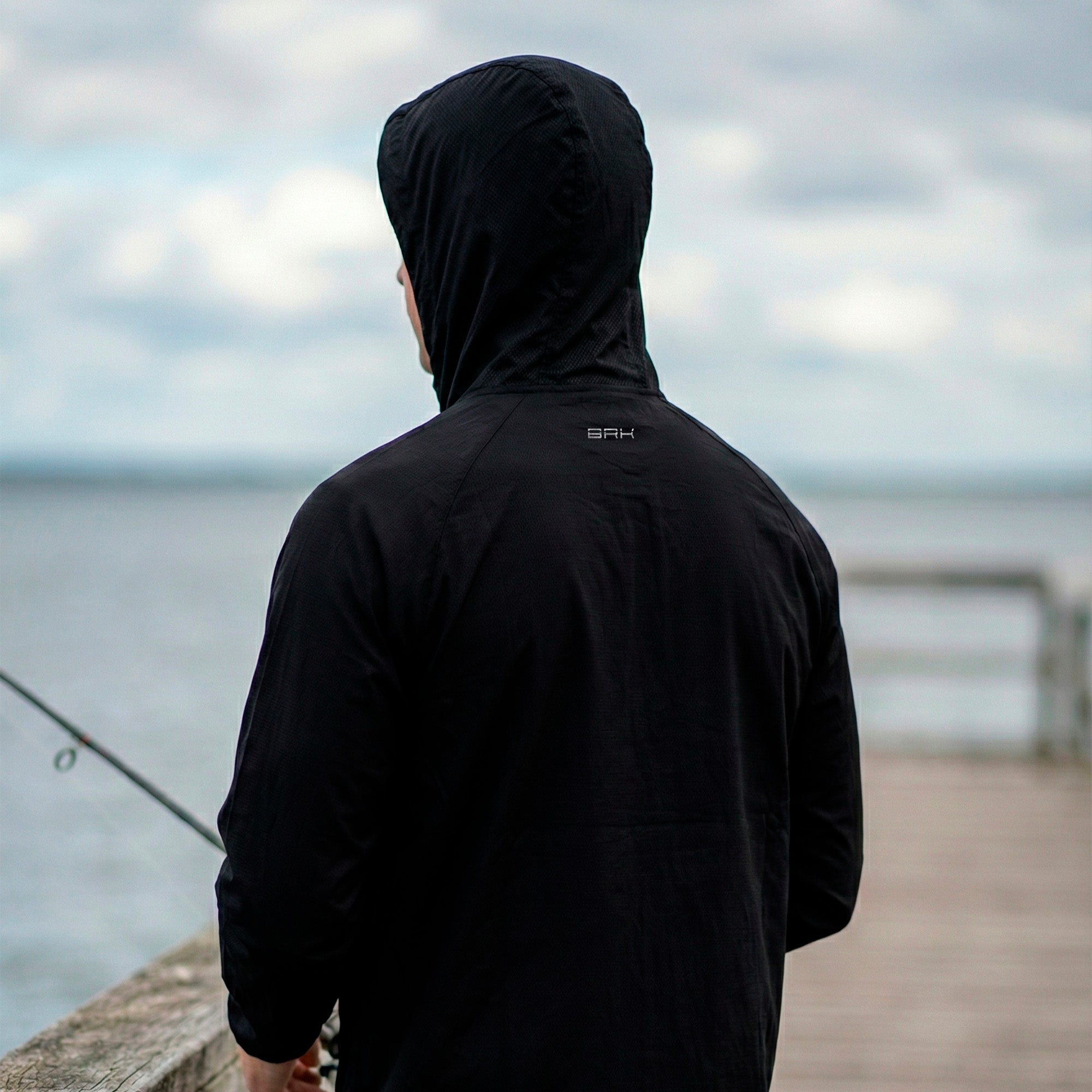 Jaqueta Corta Vento Brk Preta Repelente à Água com UV50 Brk Fishing