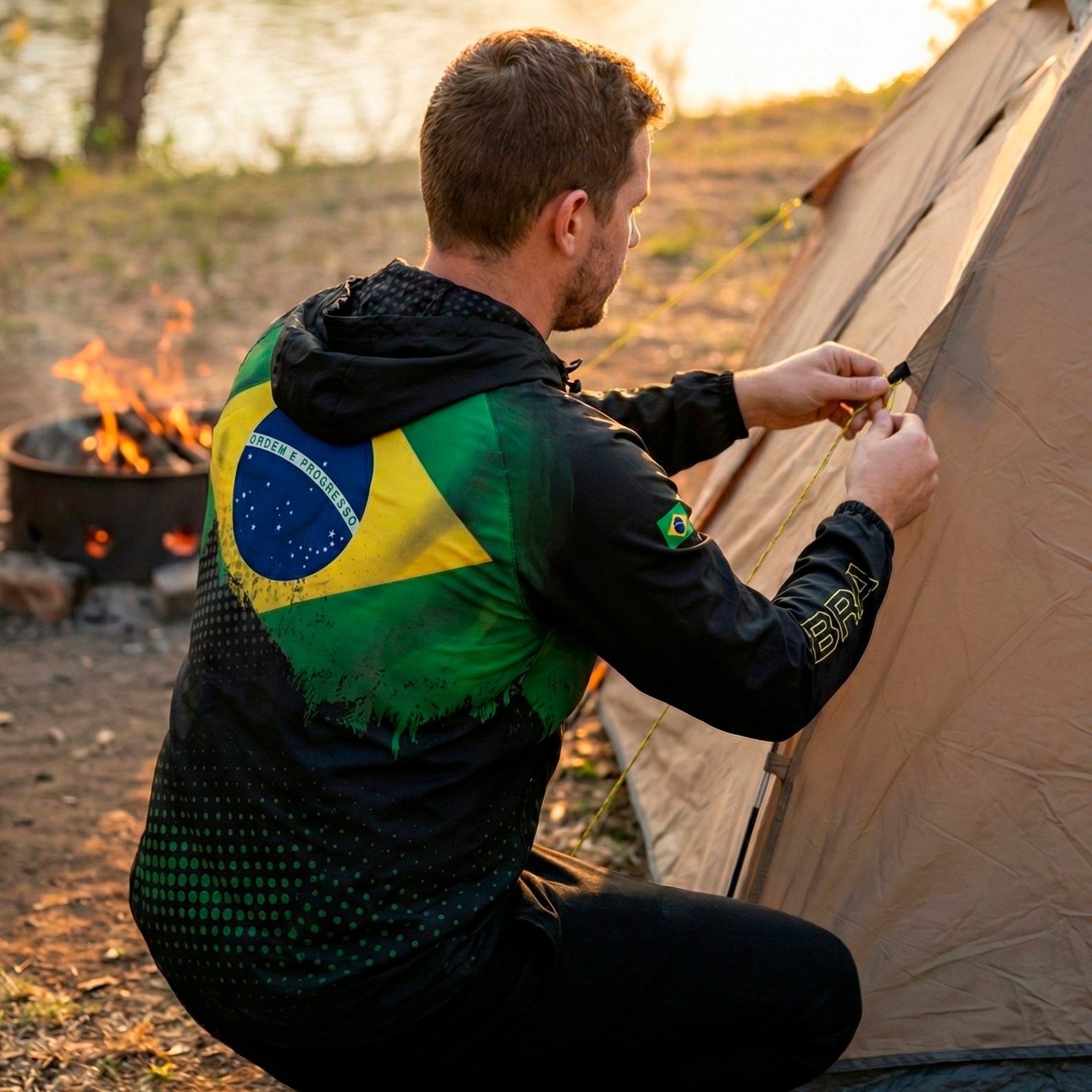 Jaqueta Corta Vento Brk Brasil Repelente à Água com UV50 Brk Fishing