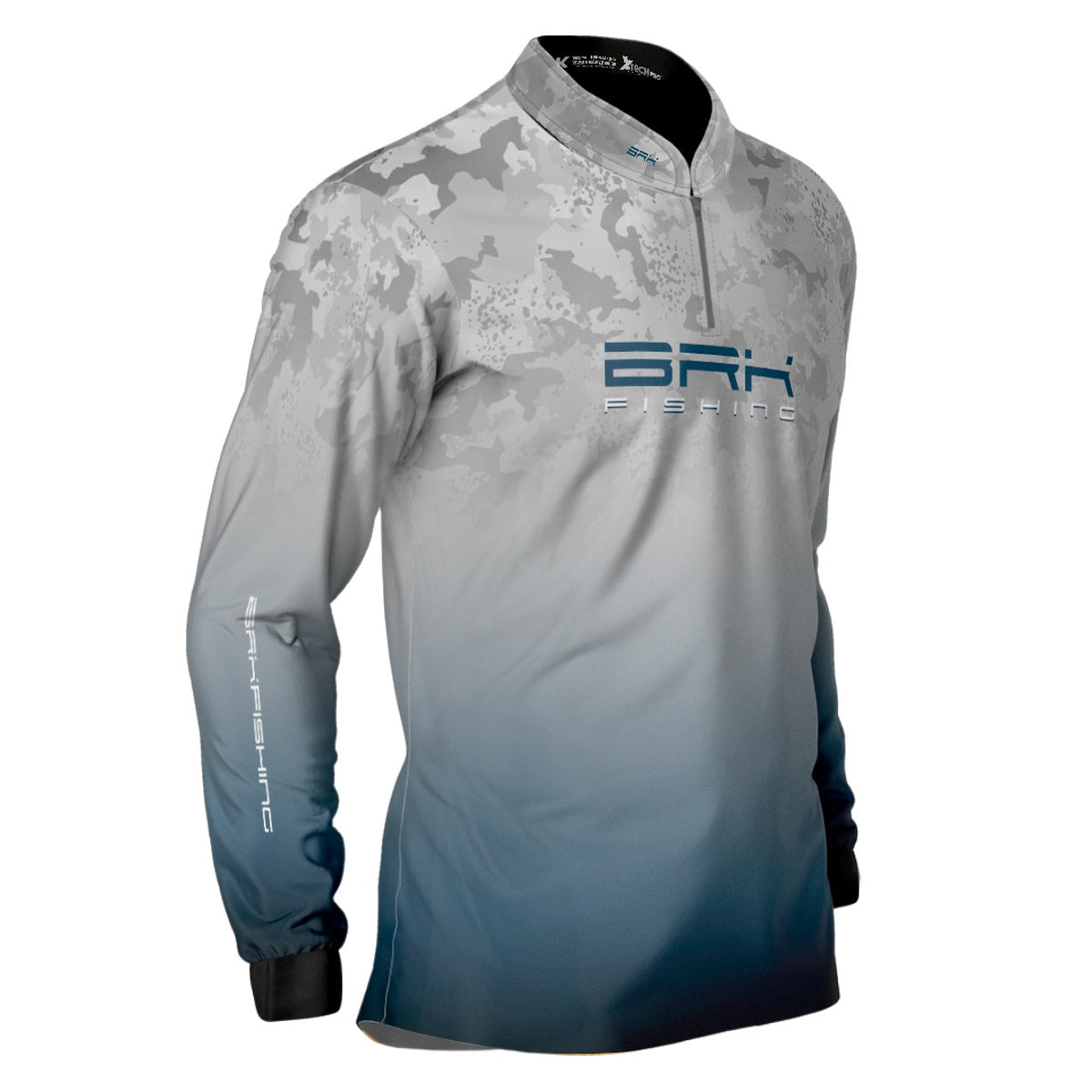Camisa de Pesca BRK Cinza e Azul Camuflado com Proteção UV50+ Brk Fishing
