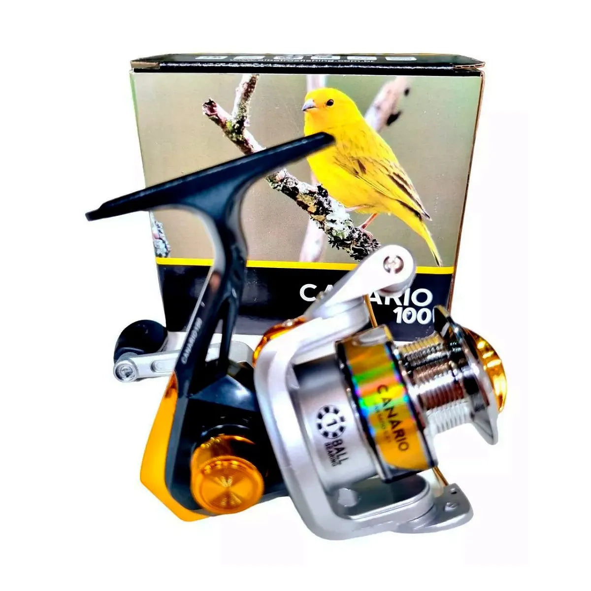 Molinete Albatroz Canário 100 Alumínio Amarelo 3 Rol. Recolhimento 5.2:1 - Brk Fishing