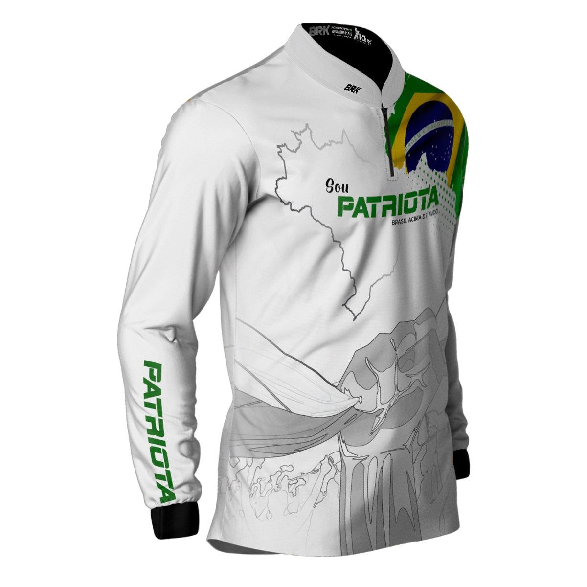 Camisa Agro Brk Básica Patriota Bandeira do Brasil Branca com Proteção UV50+ - Brk Fishing