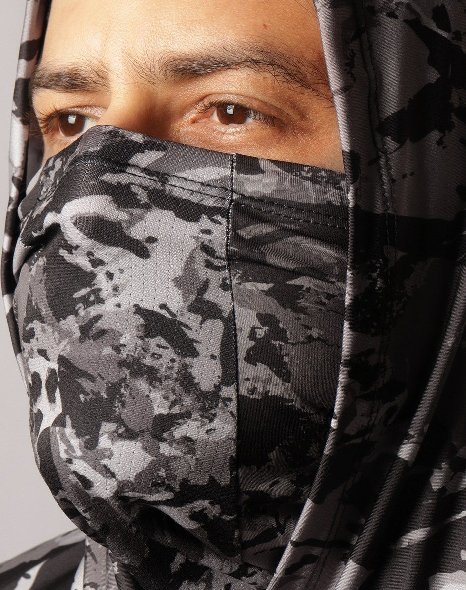 Camisa FusionX Brk Marine Camu Chumbo com Capuz e Proteção UV50+ - Brk Fishing