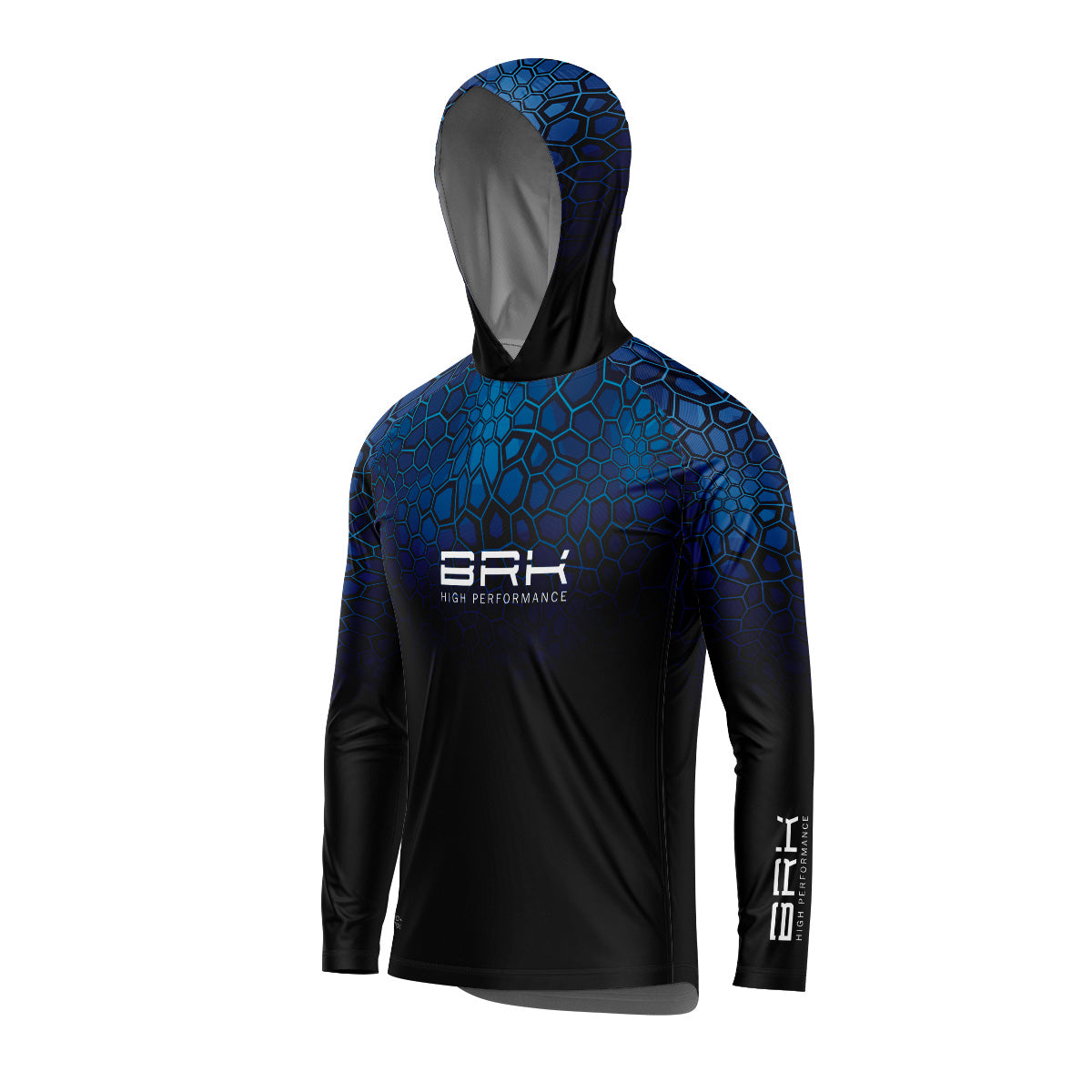 Camisa de Pesca com Capuz Brk Criptek Azul Escamas com Proteção Uv50+ - Tamanho: G