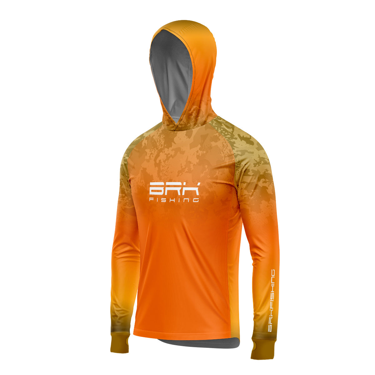 Camisa de Pesca com Capuz Brk Laranja Camuflado com Proteção Uv50+ - Tamanho: G