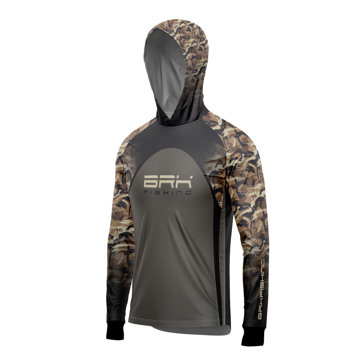 Camisa de Pesca com Capuz Brk Cinza e Real Tree Camuflado com Proteção Uv50+ - Tamanho: M