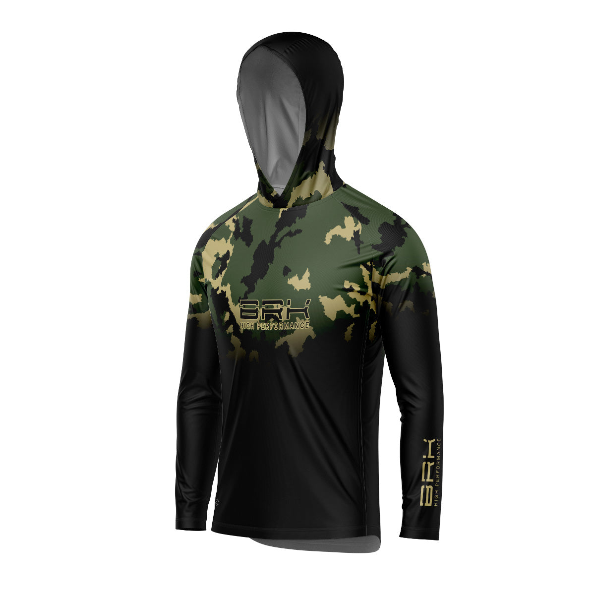 Camisa de Pesca com Capuz Brk Camuflado Verde com Proteção Uv50+ - Tamanho: GG