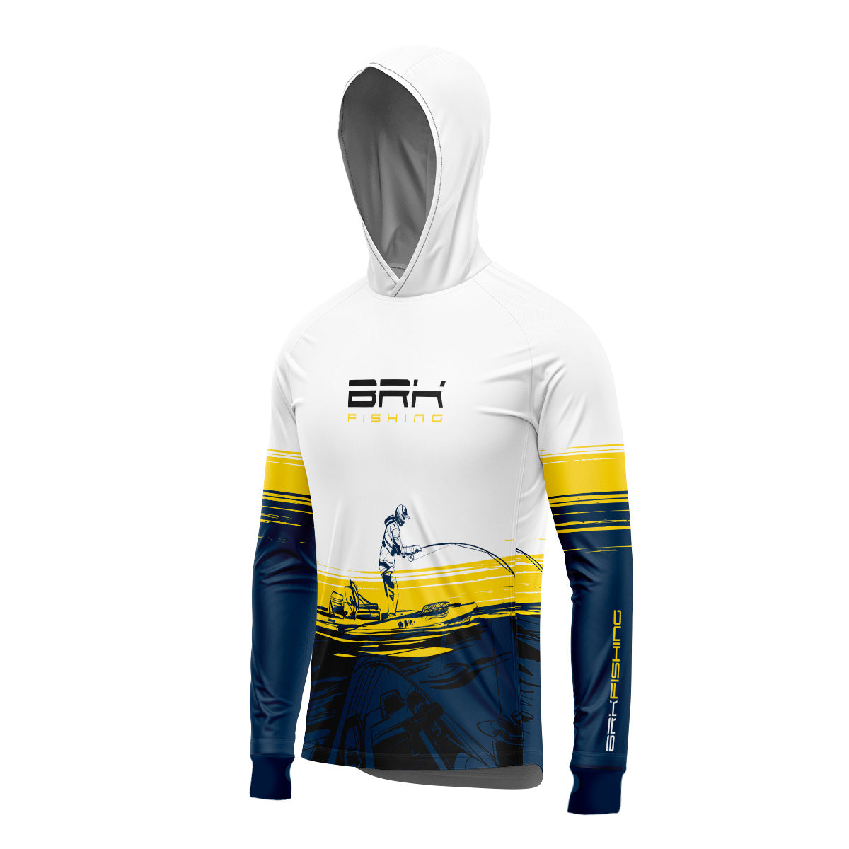 Camisa de Pesca com Capuz Brk Amarela e Azul Kayak Fishing com Proteção Uv50+ - Tamanho: M