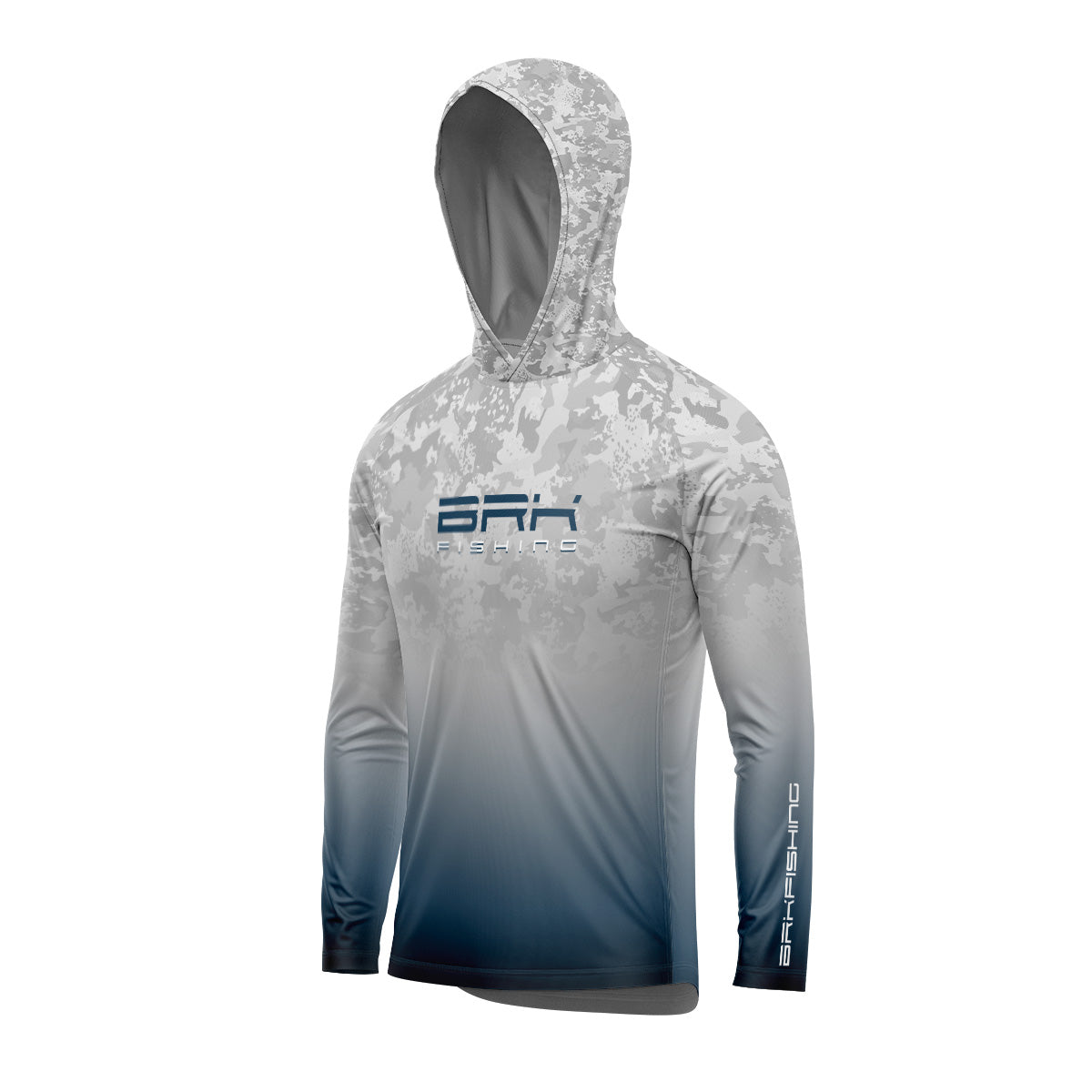 Camisa de Pesca com Capuz Brk Branco Camuflado e Azul com Proteção Uv50+ - Tamanho: G2