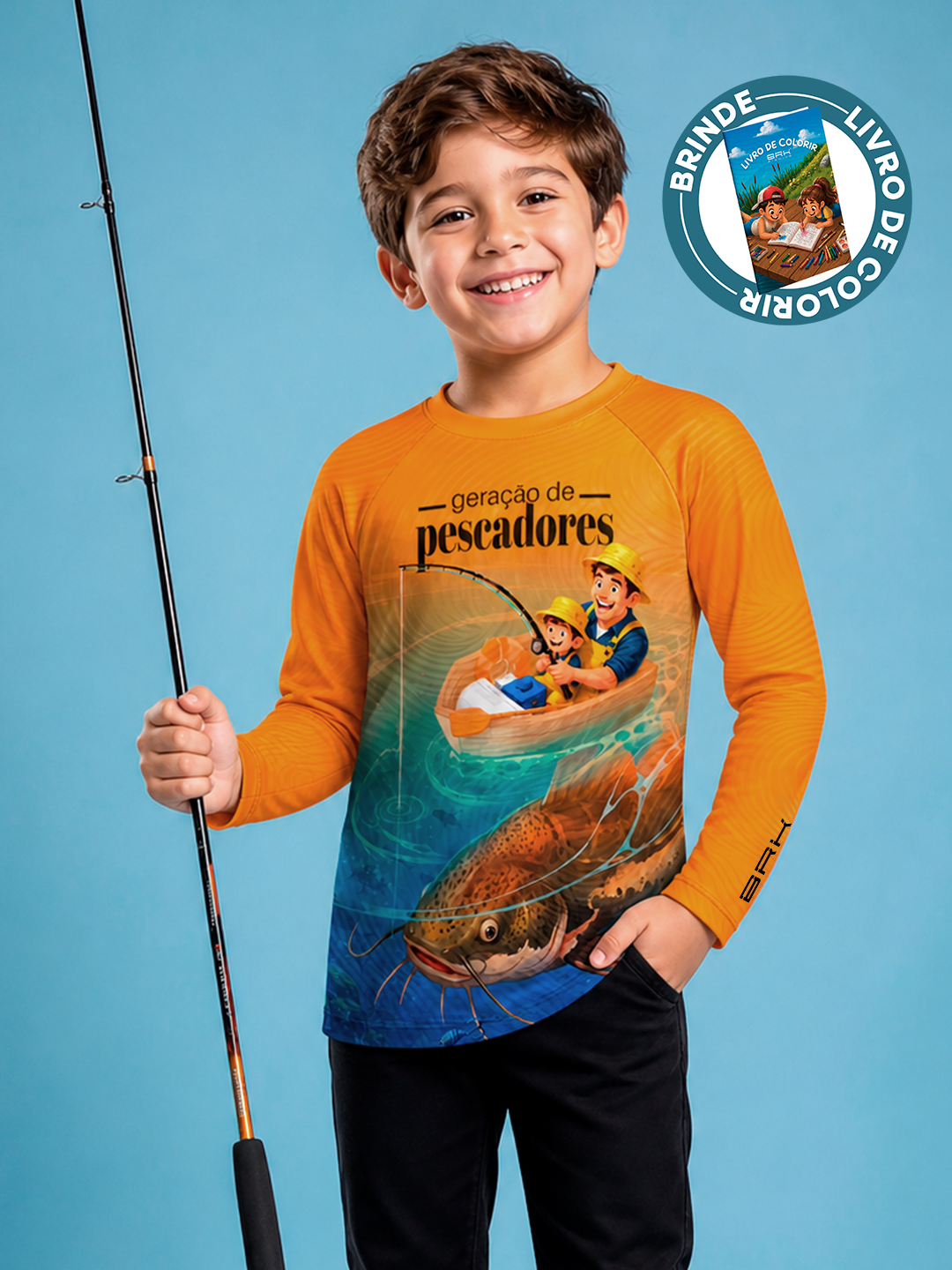 Camisa Infantil Brk Geração de Pescadores Laranja com Proteção UV50+