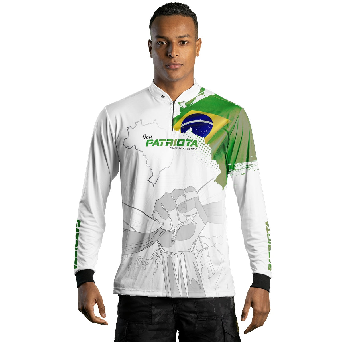 Camisa Agro Brk Básica Patriota Bandeira do Brasil Branca com Proteção UV50+ - Brk Fishing