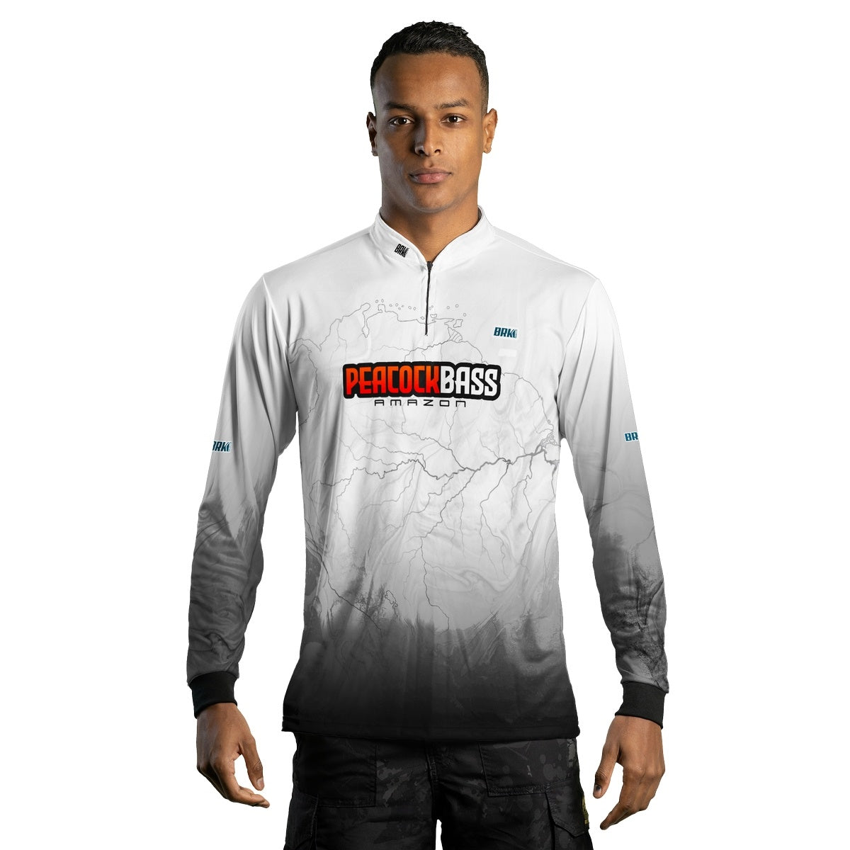 Camisa de Pesca Brk Peacockbass Amazônia Branca com Proteção Solar UV50+ - Brk Fishing