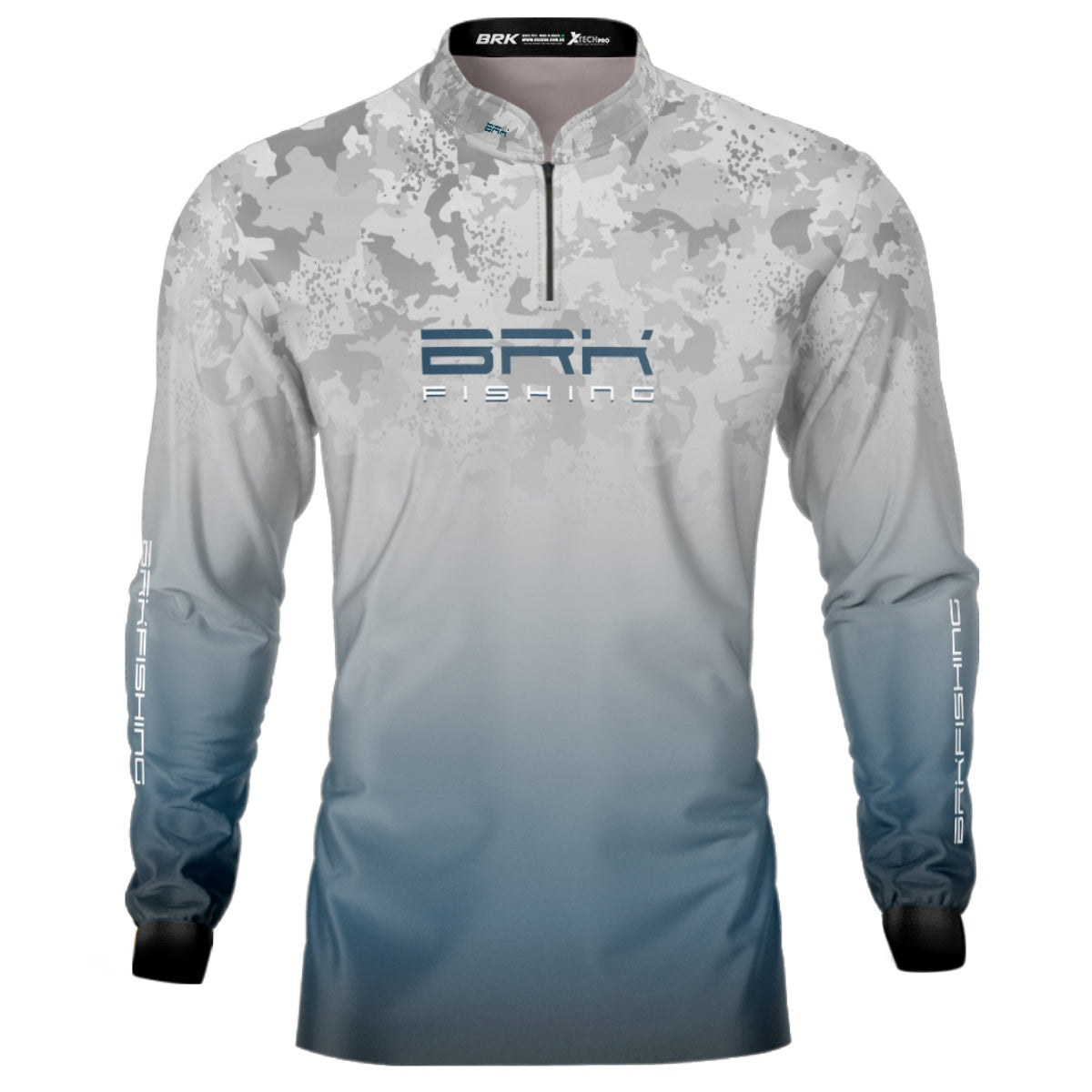 Camisa de Pesca BRK Cinza e Azul Camuflado com Proteção UV50+ Brk Fishing