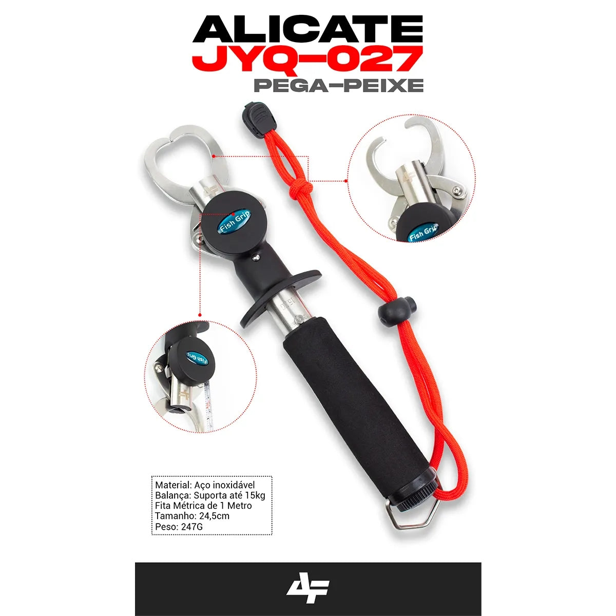 Alicate Pega Peixe Contenção Albatroz Com Fita Métrica 1m JYQ-027 - Brk Fishing