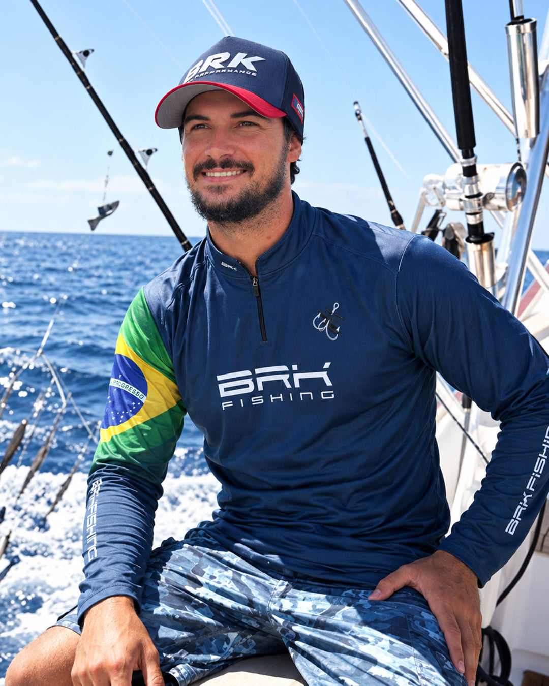 Camisa de Pesca Brk Azul Bandeira do Brasil Garateia