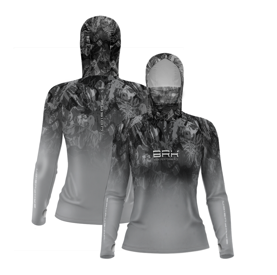 Camisa FusionX Feminina Brk Camuflada Cinza e Proteção Solar UV50+ - Brk Fishing