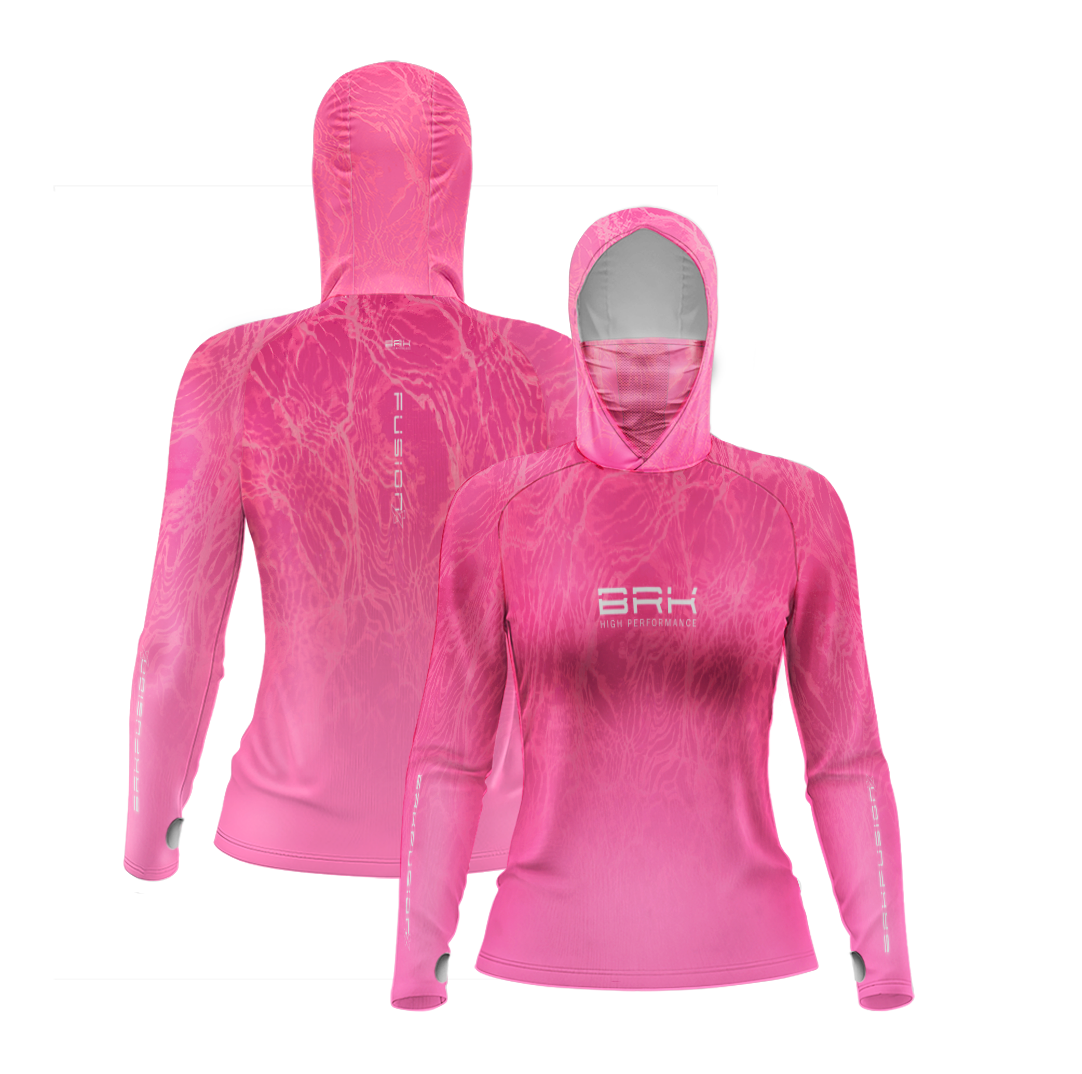 Camisa FusionX Feminina Brk Clean Efeito Água Rosa com Capuz e Proteção Solar UV50+ - Brk Fishing