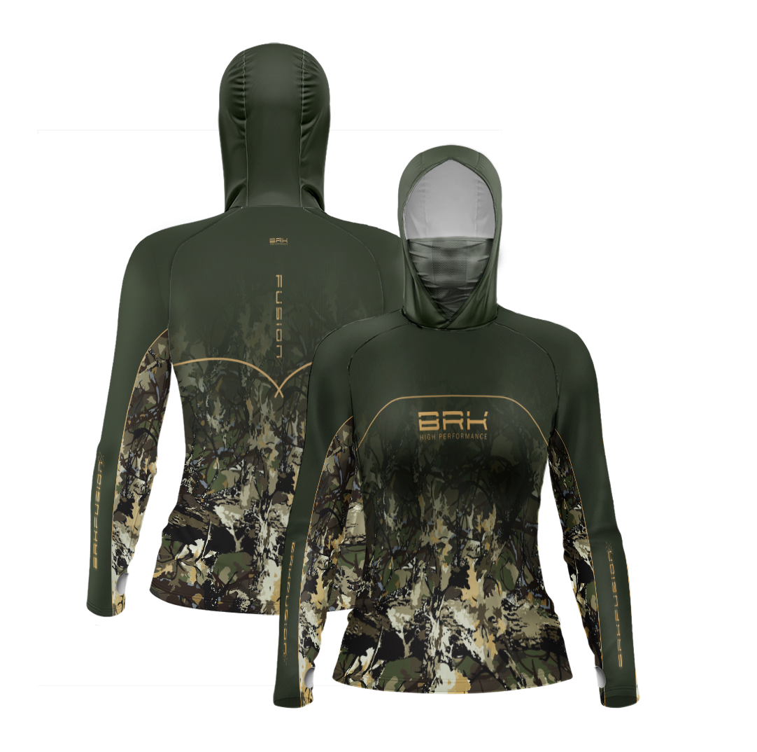 Camisa FusionX Feminina Brk Real Tree Verde e Proteção Solar UV50+ - Brk Fishing