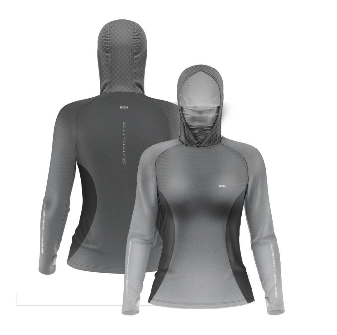 Camisa FusionX Feminina Brk Clean Cinza com Capuz e Proteção Solar UV50+ - Brk Fishing