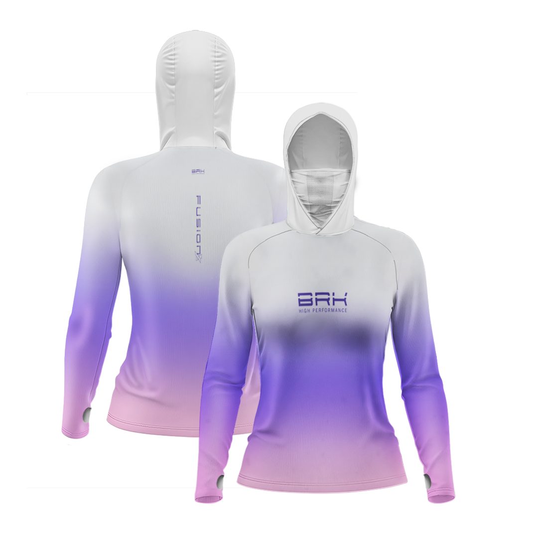 Camisa FusionX Feminina Brk Degradê Roxo Branco e Rosa e Proteção Solar UV50+ - Brk Fishing