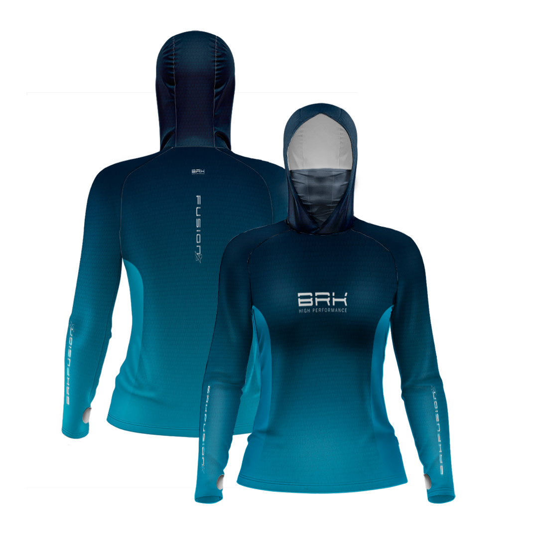 Camisa FusionX Feminina Brk Clean Azul com Capuz e Proteção Solar UV50+ - Brk Fishing