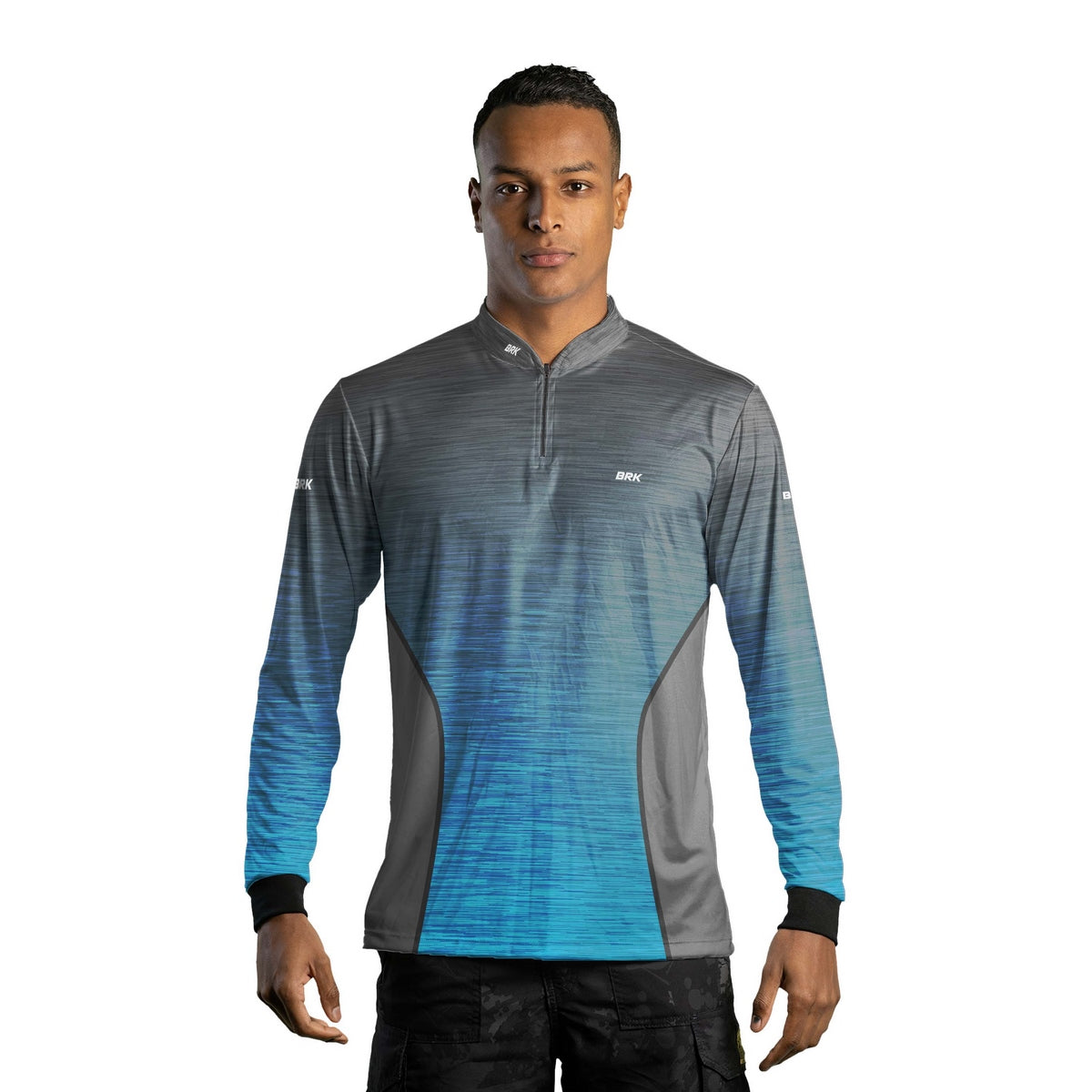 Camisa de Motociclismo Brk Mescla Cinza e Azul com Proteção Solar UV50+