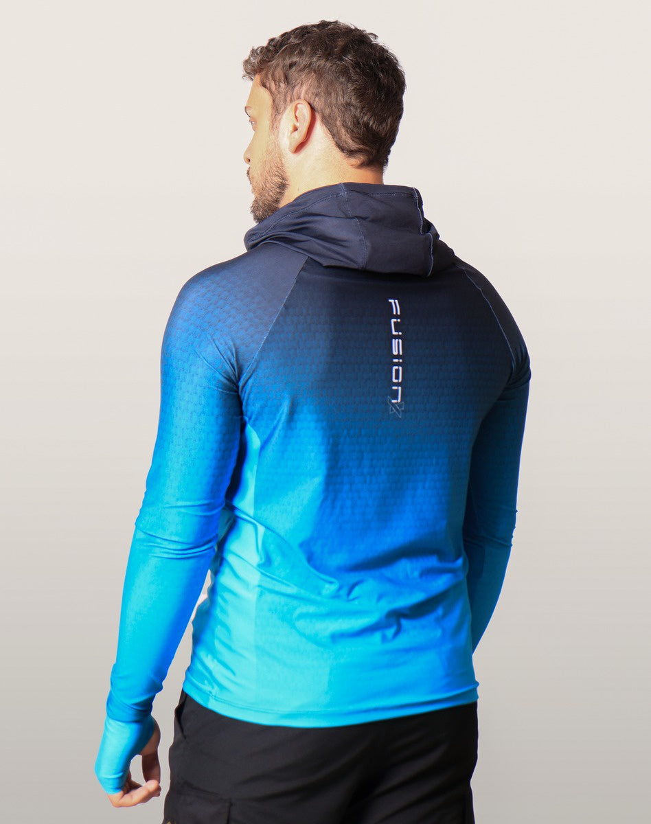 Camisa FusionX Brk Clean Azul Escuro com Capuz e Proteção UV50+ - Brk Fishing