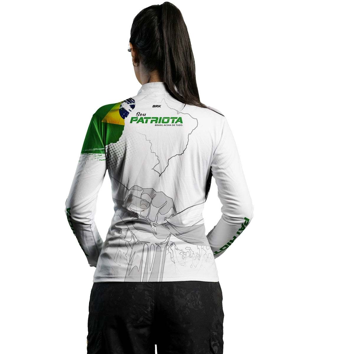 Camisa Agro Feminina Brk Básica Patriota Bandeira do Brasil Branca com Proteção UV50+ - Brk Fishing