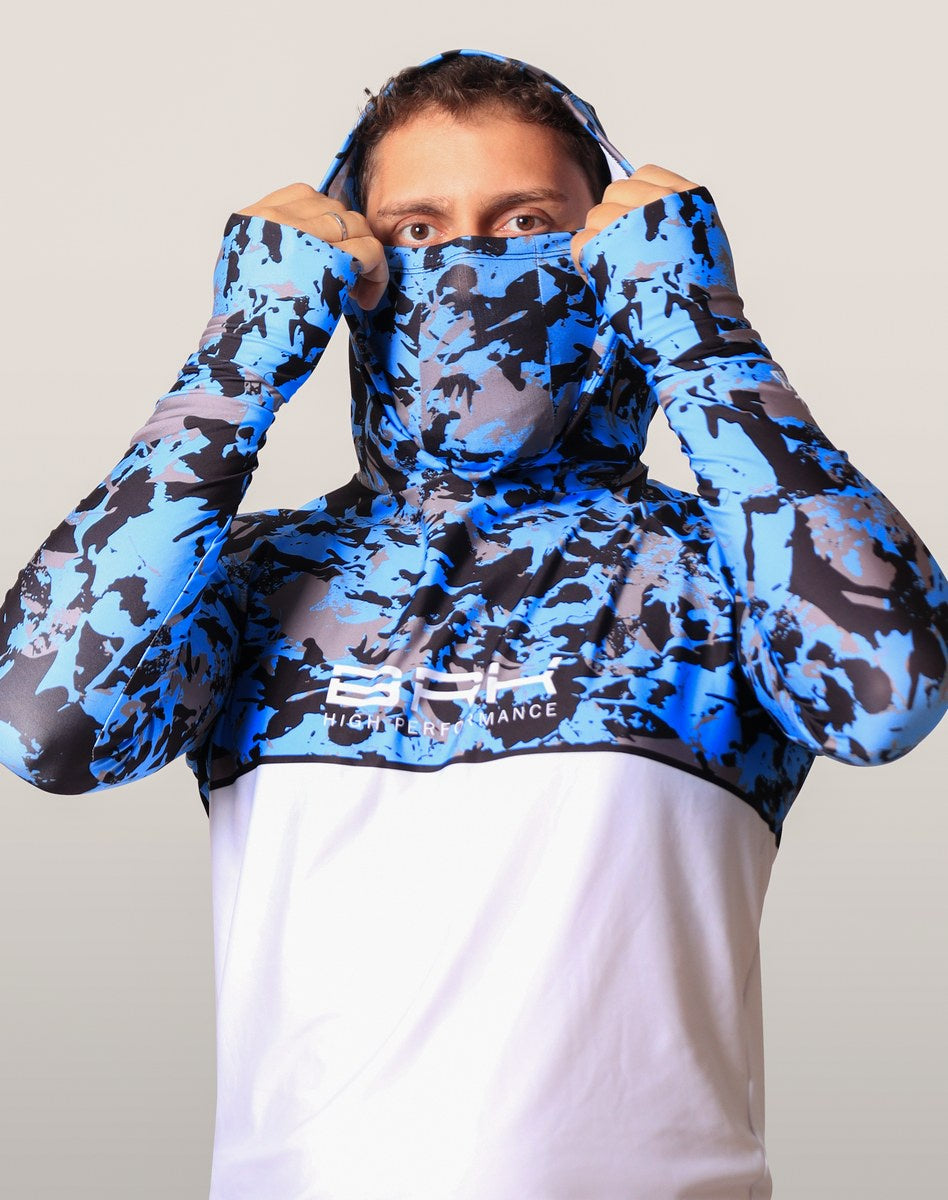 Camisa FusionX Brk Marine Camuflada Azul Branco com Capuz e Proteção UV50+ - Brk Fishing