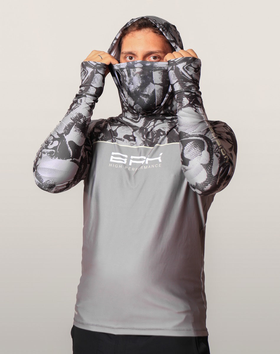 Camisa FusionX Brk Deep Cinza Camuflado com Capuz e Proteção UV50+ Envio Imediato Brk Fishing