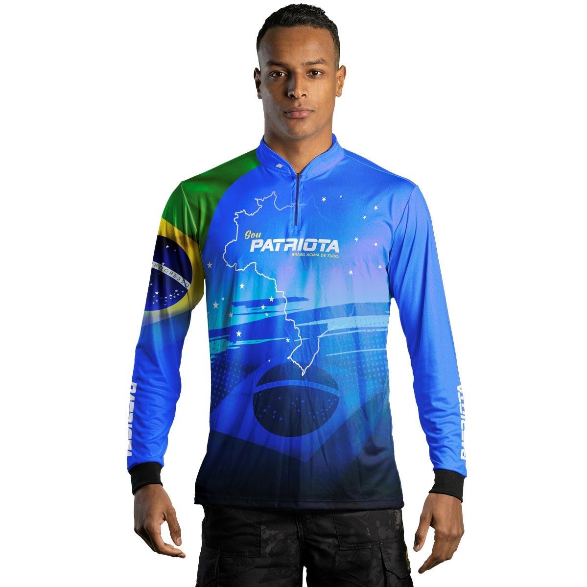 Camisa Agro Brk Básica Patriota Azul Bandeira do Brasil com Proteção UV50+ - Brk Fishing